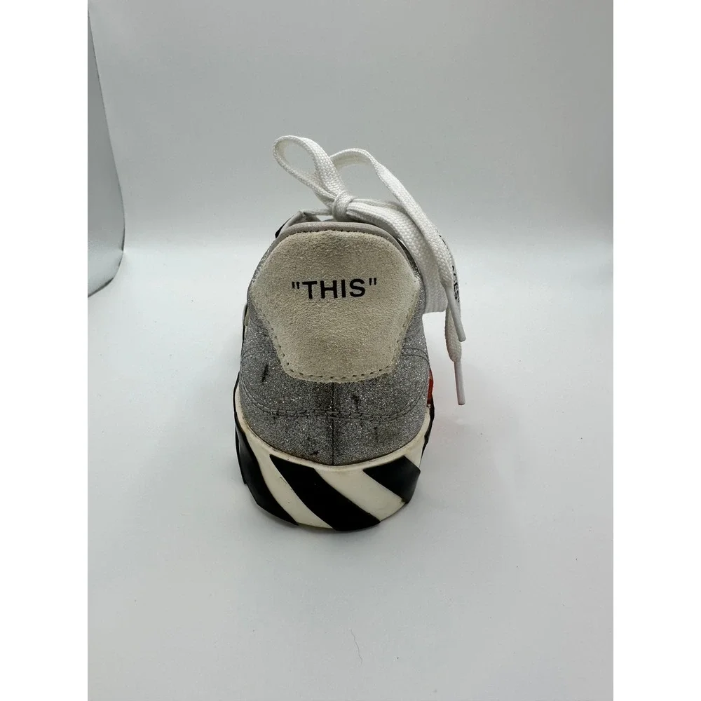 Off-White‎ Kids Low Vulcanized Silver Glitter Sneakers Zip Tie Shoes